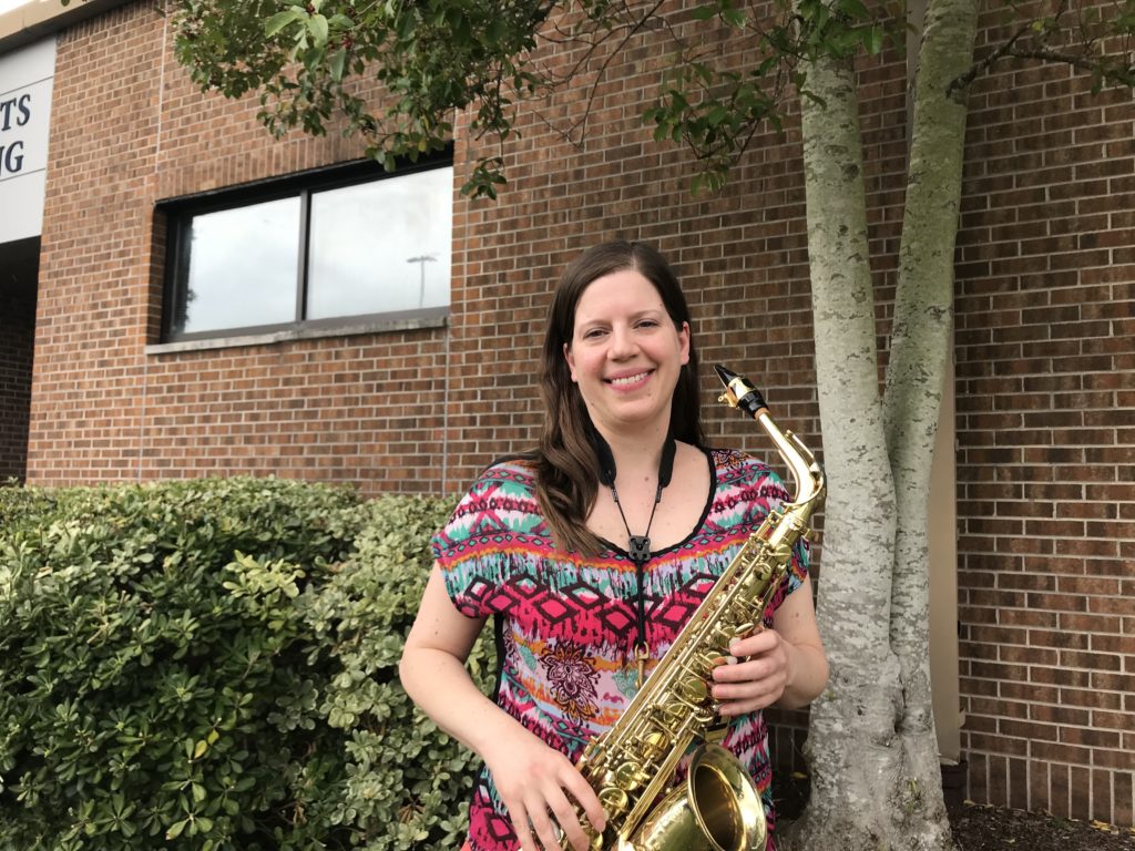 Lindsey Jacob outside the Fine Arts Building, Coastal Carolina CC